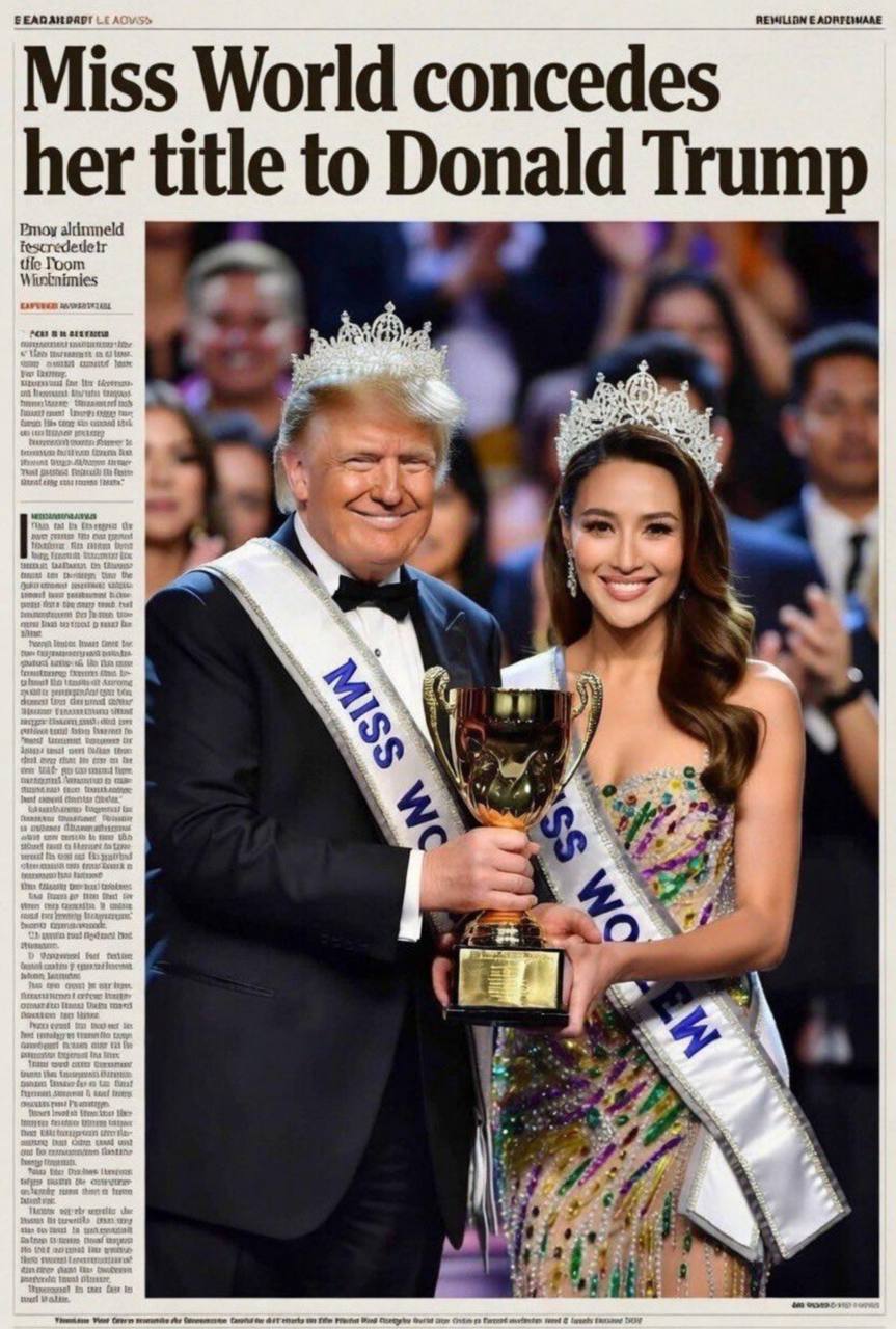 Նոբելյան մրցանակը Թրամփին նվիրելուց հետո Միսս Աշխարհ, էի իր թագն է նվիրել ԱՄՆ նախագահին