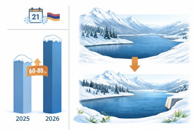 Լեռնային շրջաններում ձնածածկույթի բարձրությունը նախորդ տարվա հունվարի 21-ի համեմատ 60-80սմ-ով ավելի է